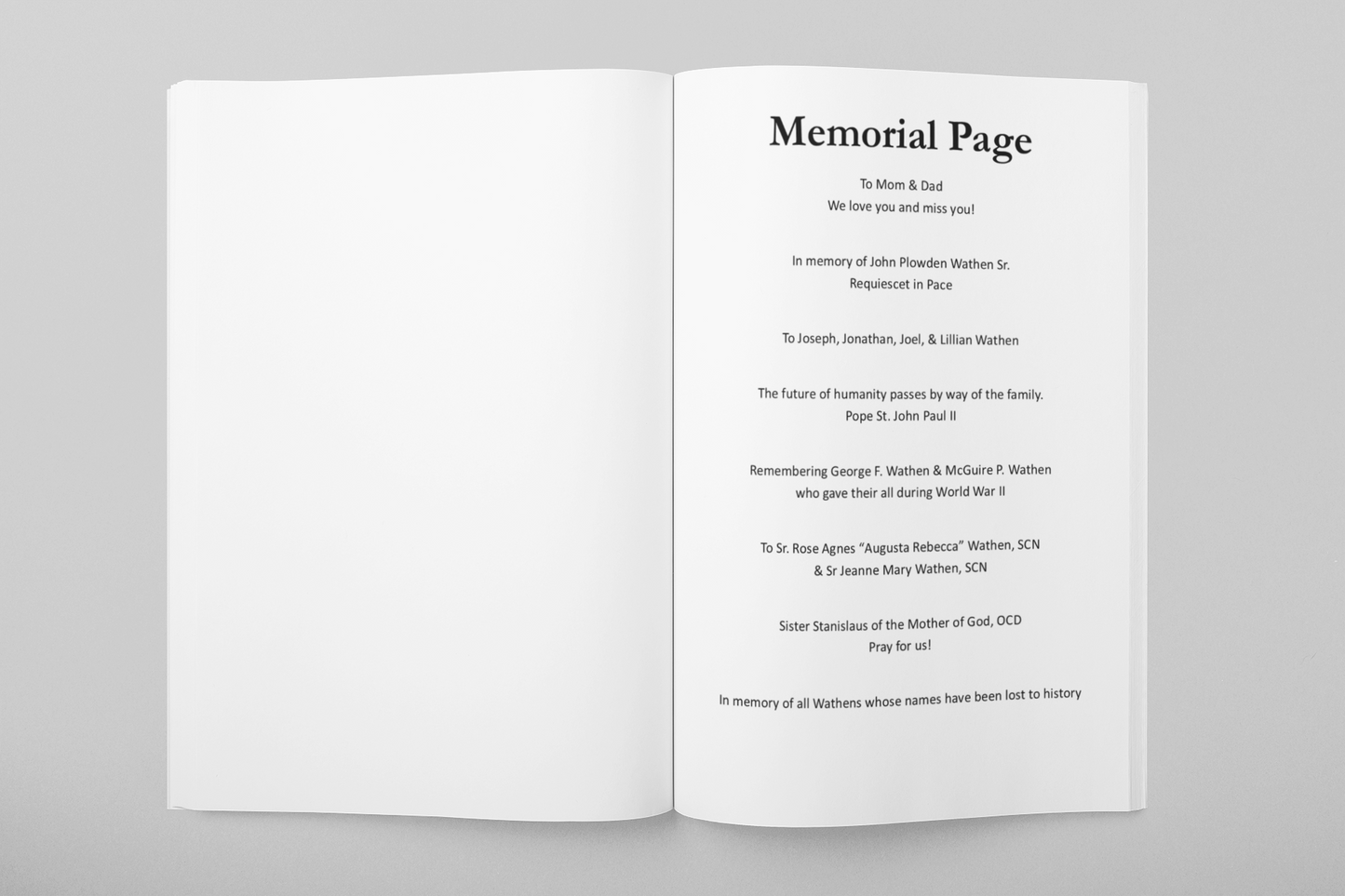 Memorial Page Listing on Upcoming Book!